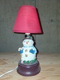 Snowman Small Lamp With Red Shade