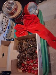 Pine Cones, Bow, Tins Christmas