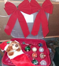 Christmas Ornament Storage With Bows , Dog Stocking