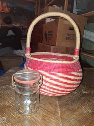 Stripe Basket With Jar