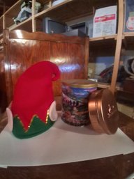 Christmas Elf Hat And Tin Boxes