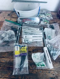 Assortment Of Screws, Bolts, Hose Adapters, Drip Hose Clips