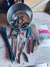 Tool And Accessory Assortment - Plastic Staples, Wrenches, Zip-Ties, Screwdrivers,pliers, Clamps