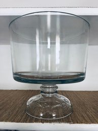Glass Pedestal Bowl - Flower Designs On Base - All Glass - Table Centerpieces (flowers, Candles, Dcor)