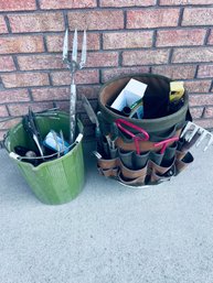 Gardening Buckets, Tools, Bench -