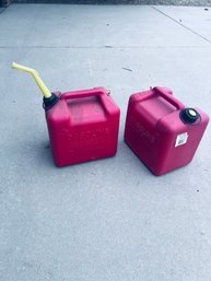 Gas Can Set #2 -  2 Plastic Gas Cans With Spouts. 5 Gallons Each