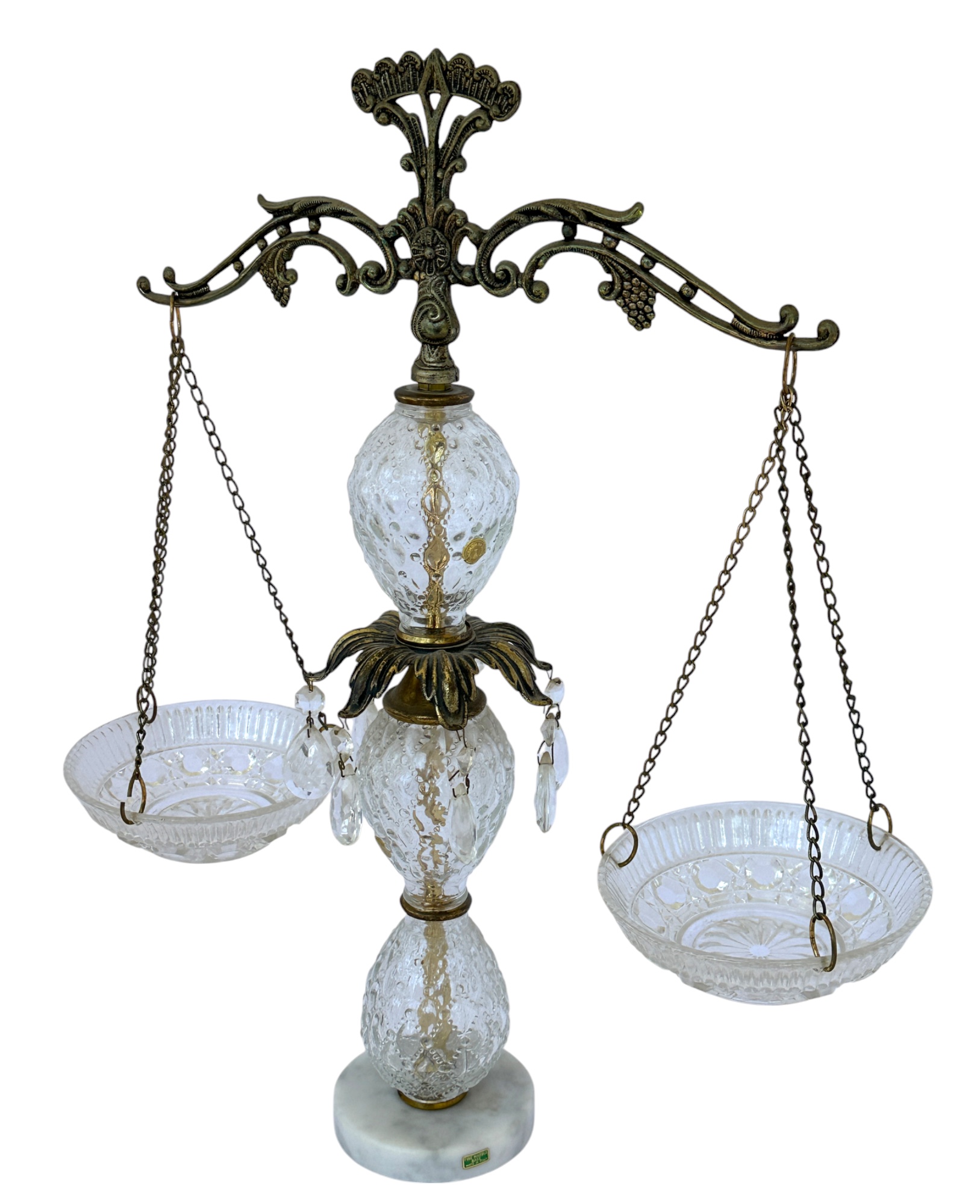 Lot 335 - Hollywood Regency Decorative Scales Of Justice MCM Clear Crystals  - Italian Marble Base #21960 | Auctionninja.com