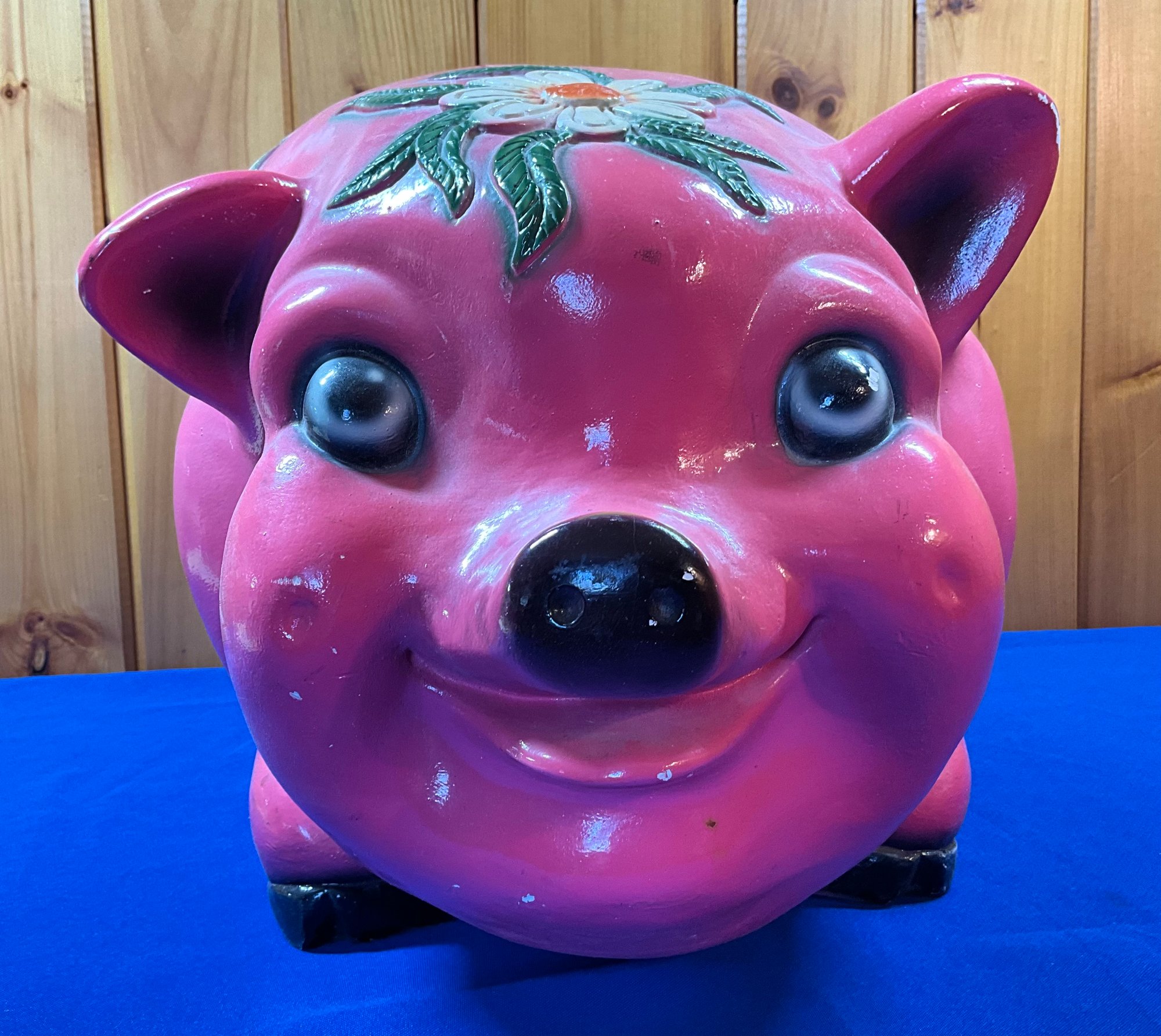 Lot 435- GIANT Pink 1960s Groovy Chalk-ware Piggy Bank - HUGE