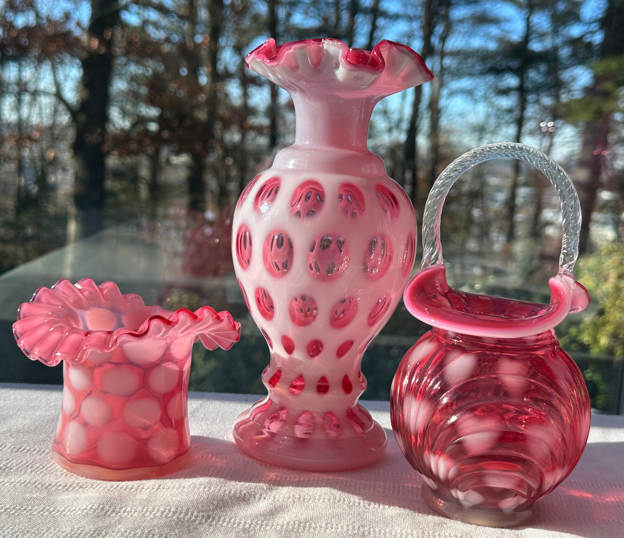Lot 301 - STUNNING! Fenton Coin Dot Cranberry Pink Red Art Glass Vase ...