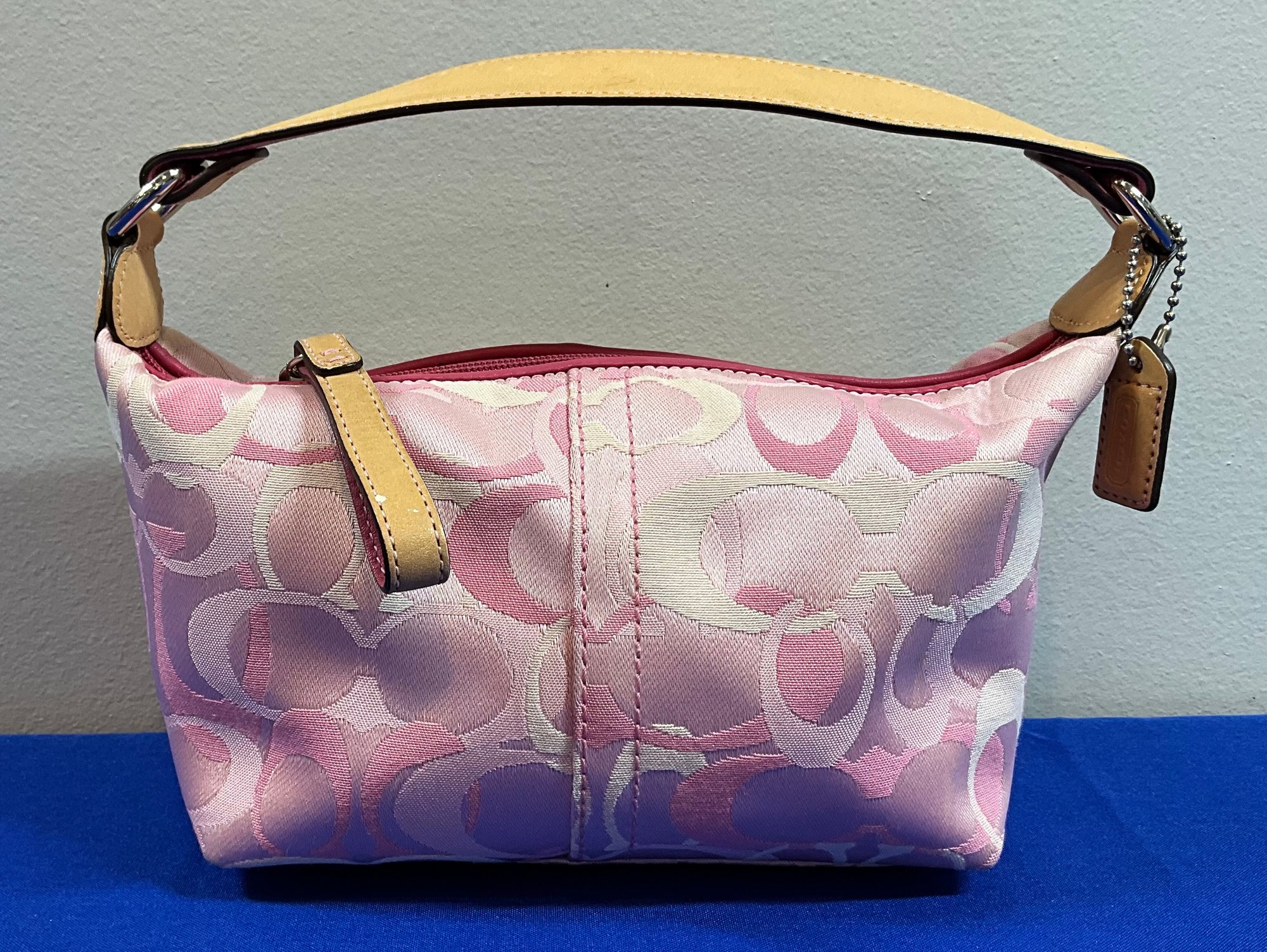 Lot 418- COACH Pink Signature Optic Mini Bag Hobo Purse - Y2K