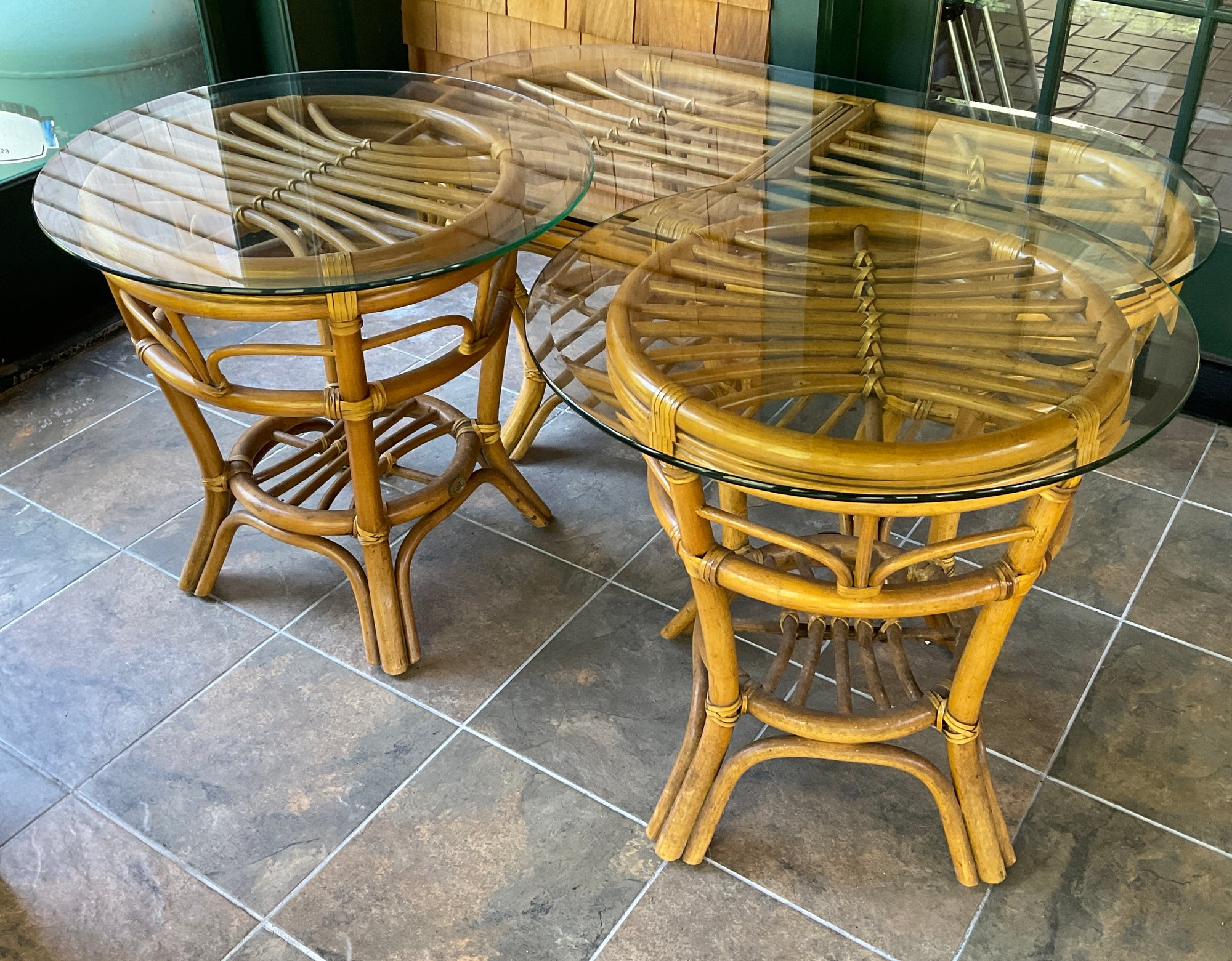 Lot 3- Boca Rattan Glass Top Coffee Table And Two End Tables Lot