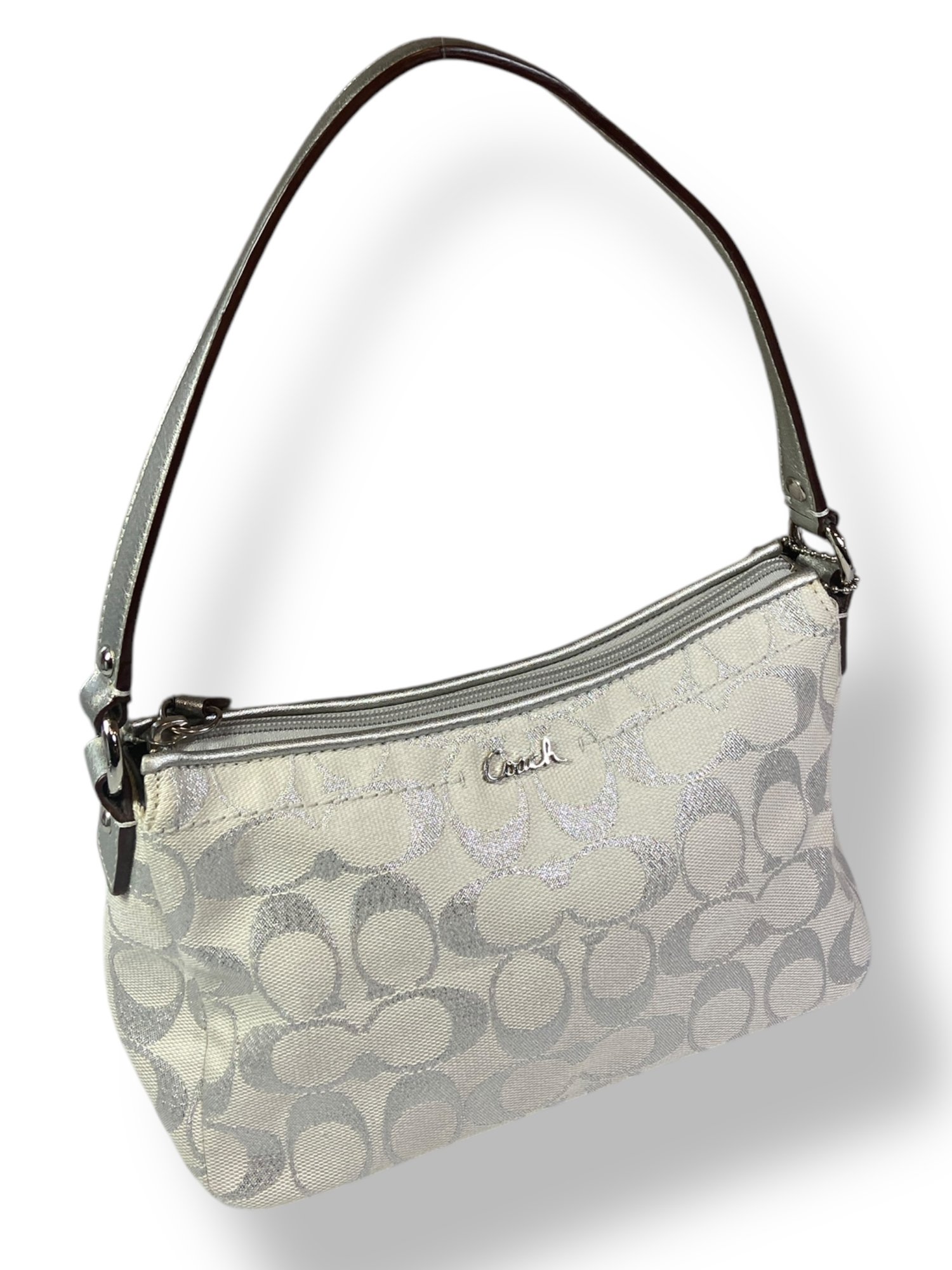 Lot 704- COACH Y2K Small Metallic Silver C Signature Purse Grey