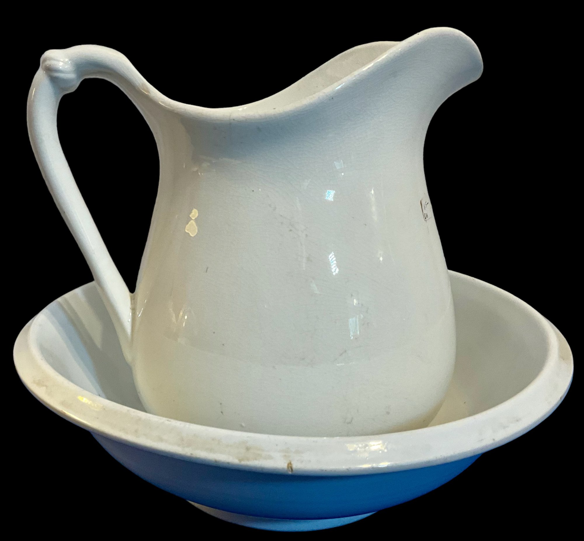 Lot 255- White Wash Basin Pitcher \u0026 Bowl - K.T. \u0026 K.China - Hope \u0026 Carter  Ironstone #10688 | Auctionninja.com, image size:2000x1855