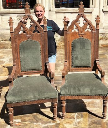 Lot 32- STUNNING! Antique Oak Cathedral Throne Chair Bishop Pulpit