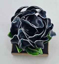 Lot 901LC - Vintage Elegant Enamel Flower 1960s Stunning Dimensional Green With White Trimmed Petals & Leaves