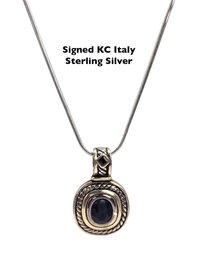 Lot 906LC - Sterling Silver Chain Signed KC Italy And Unsigned Pendant With Black Stone