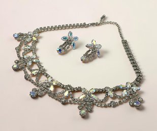 Lot 916LC - Prom Time! Costume Arora Borealis Rhinestone & Crystal Necklace & Pierced Earrings