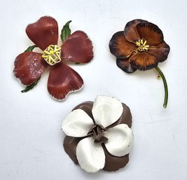 Lot 917LC - Pretty Summertime Pins - Flower Enamel Brooches Two Signed Original By Robert