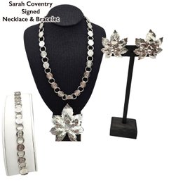 Lot 918LC - Costume Sarah Coventry Signed Necklace, Bracelet, Leaf Brooch & Clip-on Earrings