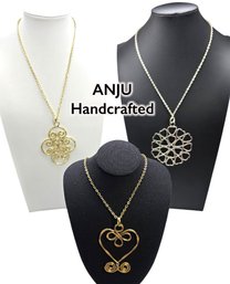 Lot 919LC - New Three ANJU Handcrafted Hammered & Solder Pendant Necklaces, Steam Punk Upcycled Key Pendant