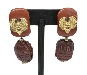 Lot 920LC - Egyptian Revival Carnelian Colored Scarab Vintage Clip-on Earrings