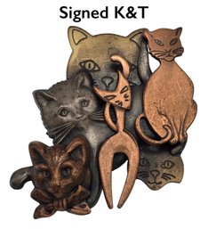 Lot 922LC - Meow! 5 Kitties Signed K&T Mixed Metals Variety Of Cats Brooch