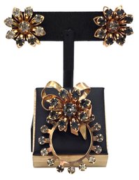 Lot 927LC - Signed BN Clip-on Earrings And Brooch Or Pendant With Rhinestones