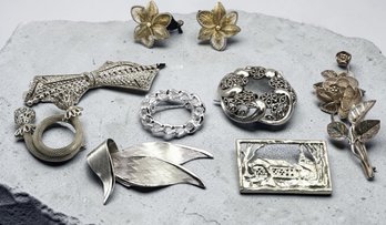 Lot 934LC - Costume Variety One Pair Clip-on Earrings & Seven Brooches