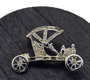 Lot 961LC - Silvertone With Clear Rhintestones Brooch Signed PELL - Early Automobile Buggy