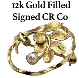 Lot 967LC - Signed CR Co 12kt GF Gold Filled Pin With Faux Pearl Vintage Brooch