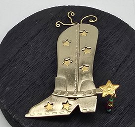Lot 970LC - Yeehaw! Mixed Metal Cowboy / Cowgirl Boot Brooch - Costume Gold & Multicolor Beads