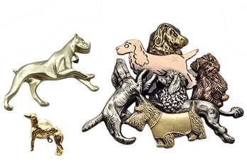 Lot 975LC - Puppy Love! 3 Pins - Variety Of Dog Brooches Scotty Dog, Poodle, Golden, Great Dane