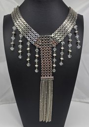 Lot 995LC - Bohemian Statement Necklace - Dangling Hexagonal Bar Box Chain - Rhinestones