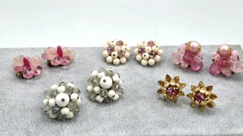 Lot 996LC - 1950s Pretty In Pink! West Germany, Laguna, Japan Marked Clip-on Earrings
