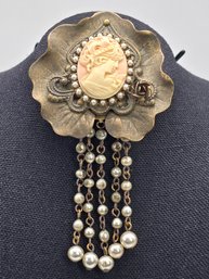 Lot 800LC - Victorian Revival Steampunk Signed Denise Brown Statement Costume Cameo Pink Quality Brooch