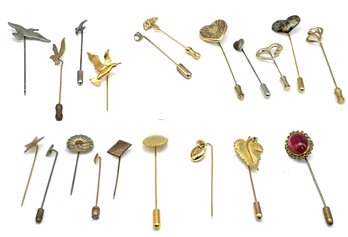 Lot 802LC - Mid Century Collection Of 20 Vintage Collectible Stick Pins Costume Gold