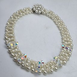 Lot 803LC - 1960s Stunning Costume Pearls With Aurora Borealis Stones Choker Necklace Stamped Japan