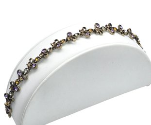 Lot 804LC - Costume Gold Crystal Yellow, Amber, Green And Purple Rhinestone Bracelet
