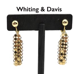 Lot 812LC - New Whiting & Davis Mesh Clip-on Earrings Costume Gold Unsigned Made In USA