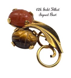 Lot 813LC - 12k GF Gold Filled Signed Burt Scarab Pin - Costume Gold