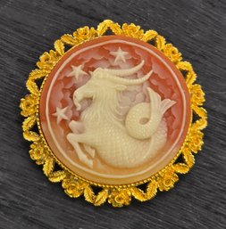Lot 818LC - 1960-70s Zodiac Capricorn Costume Cameo Sea Goat With Decorative Costume Gold Metal Frame