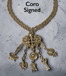 Lot 848LC - Wow! 1940-50s Coro Signed Royal Heraldic Chatelaine Brooch - Titan Costume Gold