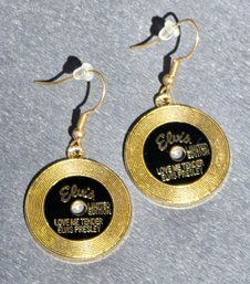 Lot 851LC - Elvis Presley In The House! Love Me Tender 45RPM 2015 Costume Black & Gold Record Pierced Earrings