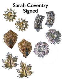 Lot 865LC - Sarah Coventry Signed 1960-70s Collection Of Clip-on Earrings Leafs-filigree Costume Gold & Silver