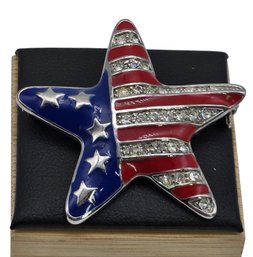 Lot 901WA - Happy 4th Of July - Enamel & Rhinestones USA Star Brooch - Patriotic Jewelry