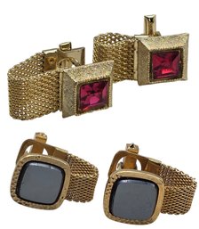 Lot 906WA - Pink Crystal And Black Costume Gold Cuff Links Vintage Mens