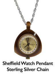 Lot 913WA - Sheffield Vintage Clock Rootbeer Watch Pendant On Sterling Silver Chain