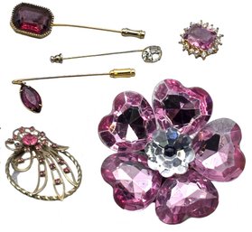 Lot 914WA - Collection Of Pink Stones - Stick Pins & Brooches