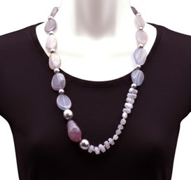 Lot 926WA - Blue Mist Chalcedony & Faux Pearls Necklace