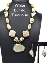 Lot 935WA - White Buffalo Turquoise With Crystals Earrings & Necklace